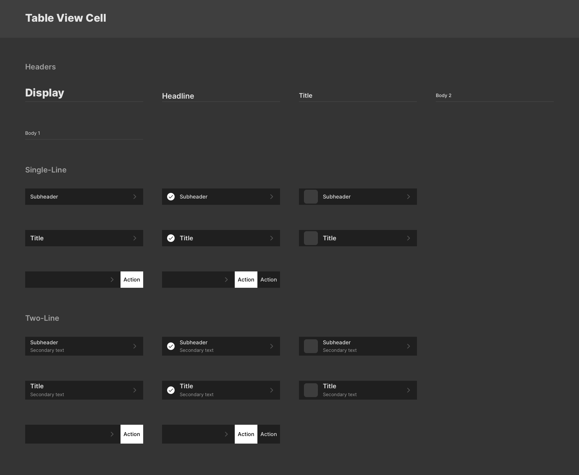 iOS Dark - table view